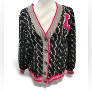 Lovesick by TORRID Stylish Black and Pink Women's Varsity Sweater Size 1